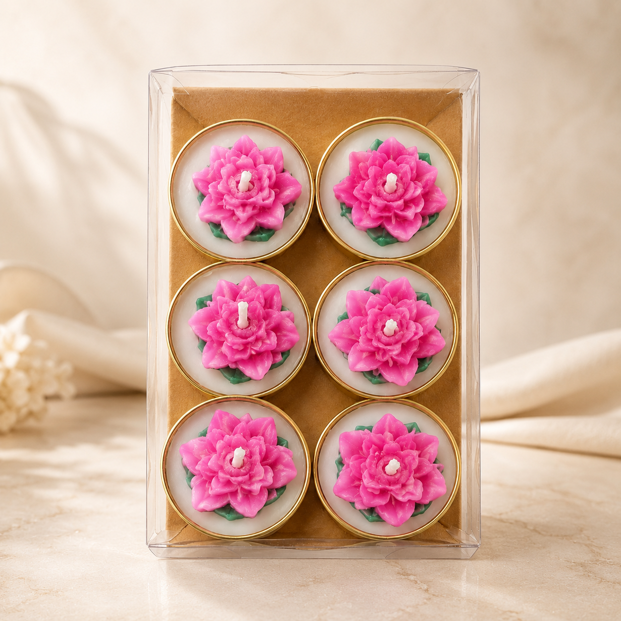 Lotus Glow Tealight Candle Set – Pack of 6